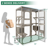 Catio Outdoor Cat Enclosure Large Cat House Catio Window for Mulitiple Cats Walk-in Kitty Cage with 5 Platforms 3 Access Doors Tarp Roof 67.7" H Magazoopet