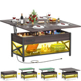Aheaplus Coffee Table Lift Top Multi-Function Coffee Table Converts to Dining Table, with LED Light and Power Outlet, Center Table with Shelves for Living Room Reception Home Office,-S2, Espresso Aheaplus