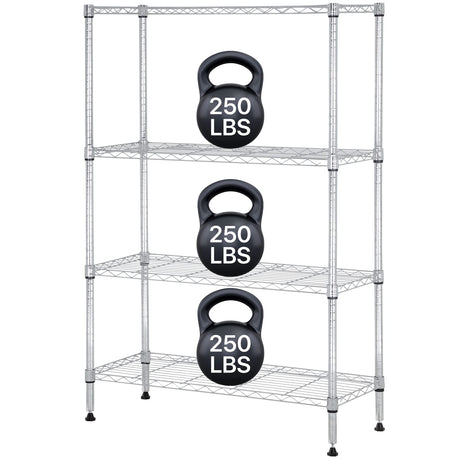 YRLLENSDAN Heavy Duty Metal Shelving Unit 4 Tier Wire Storage Rack Adjustable Shelves Organizer for Garage Kitchen Pantry Laundry Closet NSF Certified Utility Shelf 1000 LBS Capacity, 14"x36"x54" YRLLENSDAN