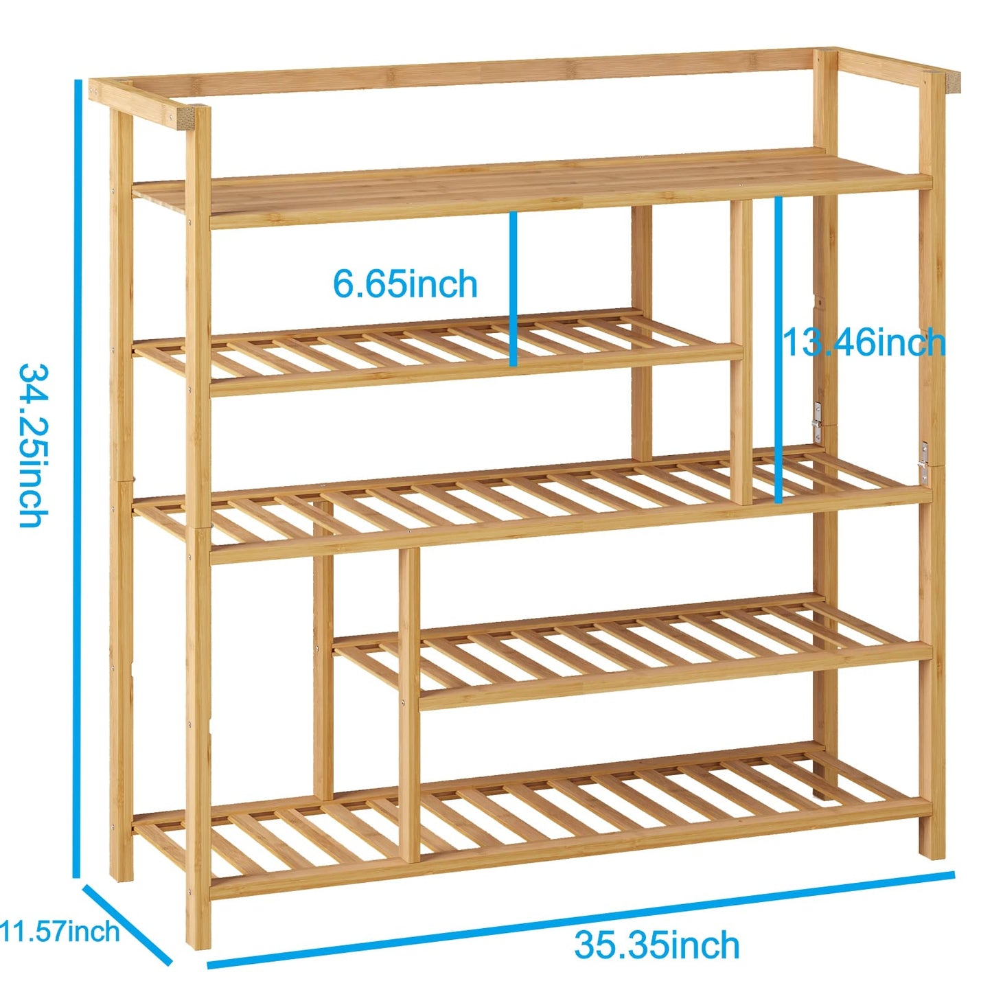 Fibogollo Shoe Rack, 5 Tier Bamboo Shoe Shelf, Shoe Organizers with Spacious Top, Large Shoes Rack for Closet, Entryway, Bedroom(Natural)