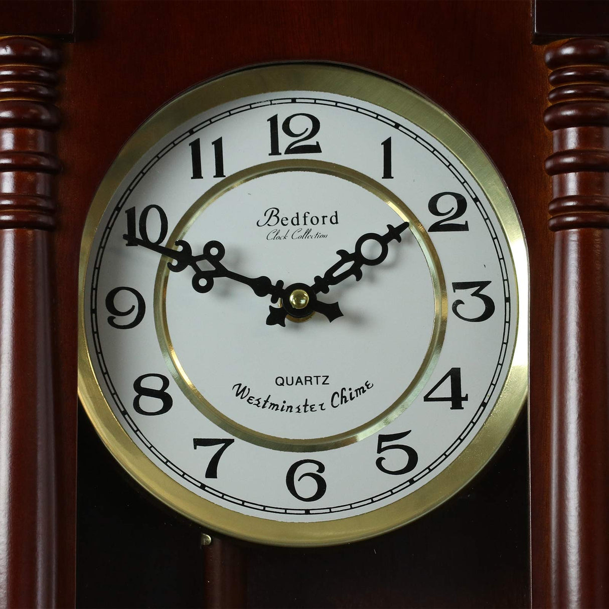Bedford Clock Collection Classic Chiming Wall Clock with Swinging Pendulum in Cherry Oak Finish, 4.75" L x 11.75" W x 27.50" H Bedford Clock Collection