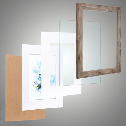 KAIWIN 100% Solid Wood Brown 11x14 Picture Frame 2 Pack Display Picture 8x10 with Mat, HD Glass Inside, Rustic Wooden Photo Frames for Wall Mounting