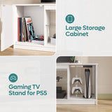 Bestier LED TV Stand with Power Outlets for 55/60/65 Inch TV, Gaming Entertainment Center with Cabinet for PS5, Modern TV Cabinet with Adjustable Glass Shelves for Bedroom 58 Inch Carbon Fiber White Bestier