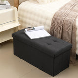 CUYOCA Storage Ottoman Bench Foldable Seat Footrest Shoe Bench End of Bed Storage with Flipping Lid, 75L Storage Space, 30 inches Linen Fabric Black CUYOCA