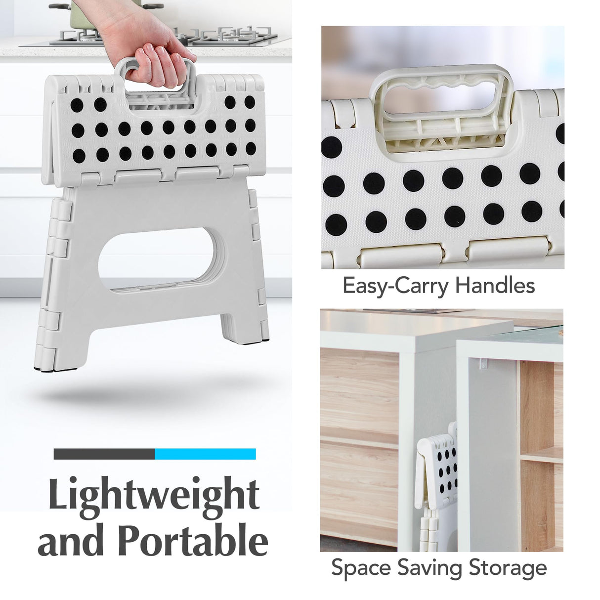 Handy Laundry Folding Lightweight Step Stool is Sturdy Enough to Support Adults and Safe Enough for Kids. Opens Easy with One Flip. Great for Kitchen, Bathroom or Bedroom. (White) Handy Laundry