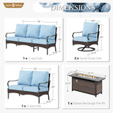 Sophia & William Patio Furniture Set with Fire Pit Table, 4PCS Metal Outdoor Conversation Set with Fire Pit Table, 2 Swivel Chairs,1 Loveseat,3-Seater Couch for Outdoor Seating,Backyard,Porch(Blue) Sophia & William