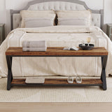 IBF Farmhouse Wood Bench, Industrial Storage Entryway Indoor Bench for Bedroom Hallway Living Room, Rustic Wooden Metal Shoe Rack Accent Foyer Bench Seat for Entrance Sitting, Rustic Brown, 47 in Long IBF