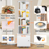 RUNSUNSPRI 6 Tier Rotating Bookshelf Spinning Bookshelf Tower 360° Revolving Bookcase with Storage Cabinet Corner Organizer Storage Round Carousel with Wheels, White RUNSUNSPRI