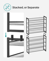 SONGMICS Shoe Rack, 8-Tier Shoe Organizer, Metal Rack for Garage, Set of 2, 4-Tier Stackable Shelf, with Adjustable Flat or Angled Shelves, 32-40 Pairs, Ink Black ULMR08B SONGMICS