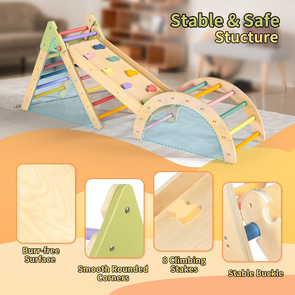 BAUTIA Pikler Triangle Set, Toddler Climbing Toys Indoor Playground, Wooden Montessori Climbing Toys for Toddlers 1-3 Inside Bautia