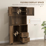 HOMCOM 71" Farmhouse Kitchen Pantry Storage Cabinet, Freestanding Tall Kitchen Hutch with Microwave Oven Countertop, Adjustable Shelves and Drawers, Brown HOMCOM