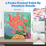 GHHKUD 4 Pack Framed Paint by Numbers Cartoon for Adults Beginners, DIY Cute Ocean Sea Animals Painting by Numbers with Wooden Frame, Art on Canvas Gifts Home Wall Decor 8x8in GHHKUD