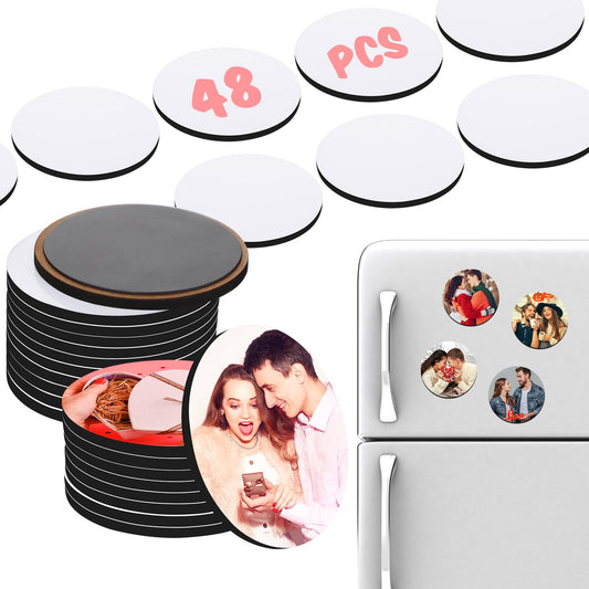 Saysurey Sublimation Magnet Blanks Set 48 Pcs Personalized Sublimation Blank Refrigerator Magnet with 48 Pcs Round Blanks Sublimation Fridge Magnets for Home Kitchen Office Decoration, 1.97'' x 1.97''