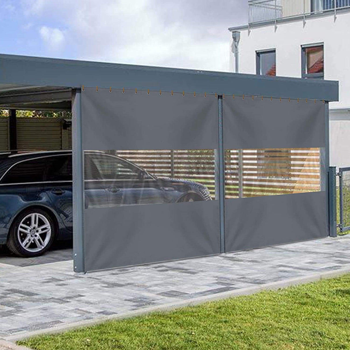 Covers & All Outdoor Clear Panel Curtain, 12 oz Vinyl Outdor Curtains for Patio, Waterproof & Weather Resistant Tarp with Brass Grommets for Pergola, Porch, Gazebos, Balcony (8' H x 15' W Feet, Gray) Covers & All