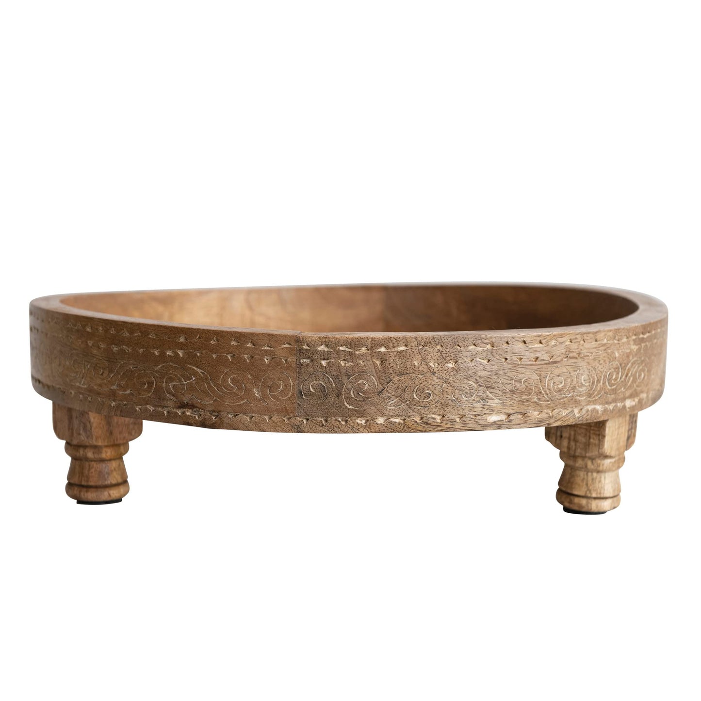 Creative Co-Op Boho Footed Wood Carved Design, Natural Decorative Tray - WoodArtSupply