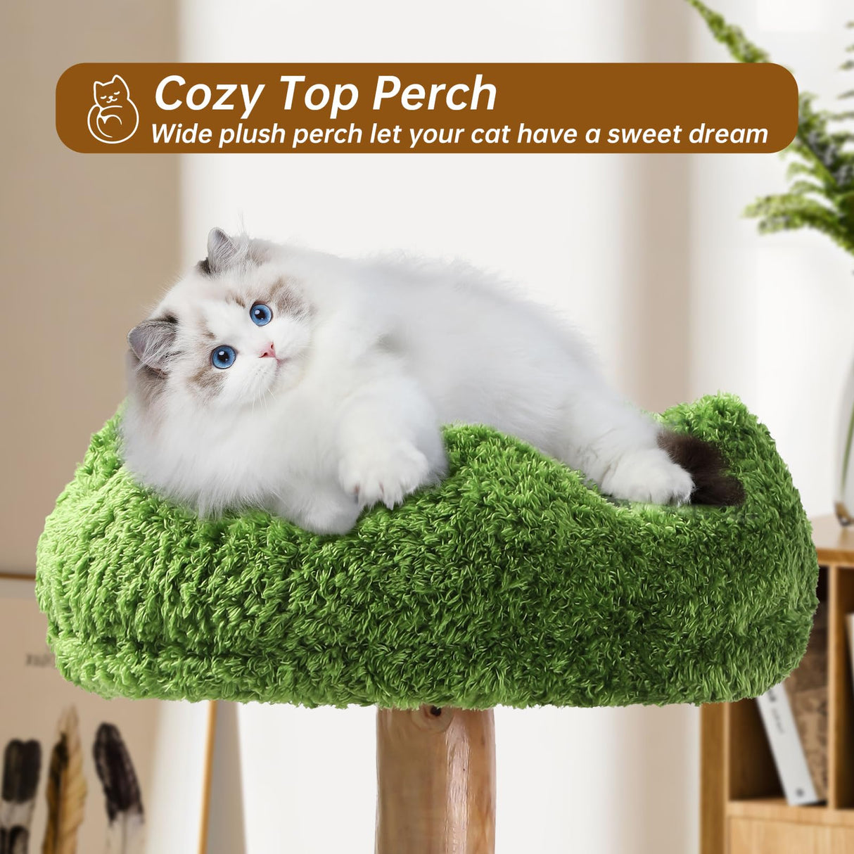 Small Cat Tree for Indoor Cats Large Adult, Cats Climbing Tower with Scratching Post, Cat Condo, Green Wood Cats Tree, Flower Cat Trees, Modern Cute Cat Tree with Dangling Ball (Mnit Green) Yungaspy