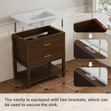 DELUXE LIVING 30 Inch Bathroom Vanity with Sink, Farmhouse Storage Cabinet with Drawers & Open Storage Shelf, Easy Assembly, Adjustable Feet, Walnut DELUXE LIVING