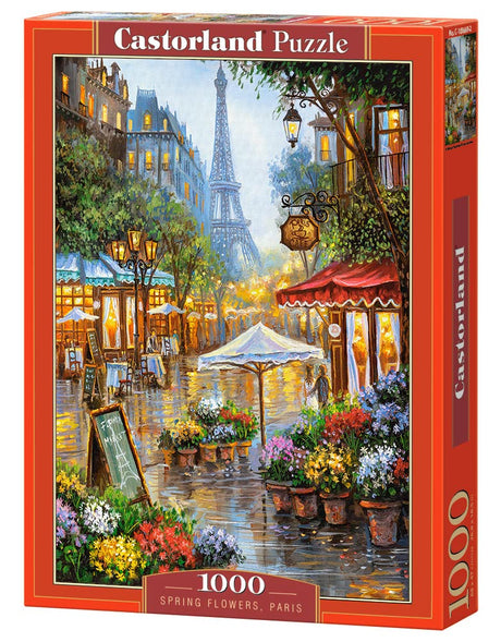 CASTORLAND 1000 Piece Jigsaw Puzzle, Spring Flowers, Paris, France, Colorful Eiffel Tower and Café Puzzle, Adult Puzzle, Castorland C-103669-2 Castorland