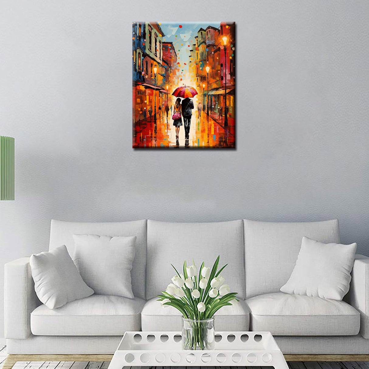 Romantic Couple Paint by Numbers Kits with Brushes and Acrylic Pigment on Canvas Painting for Adults, Boy and Girl Under the Red Umbrella Arts Crafts Project Home Decor Gifts 16''x20''(Framedless) TUMOVO