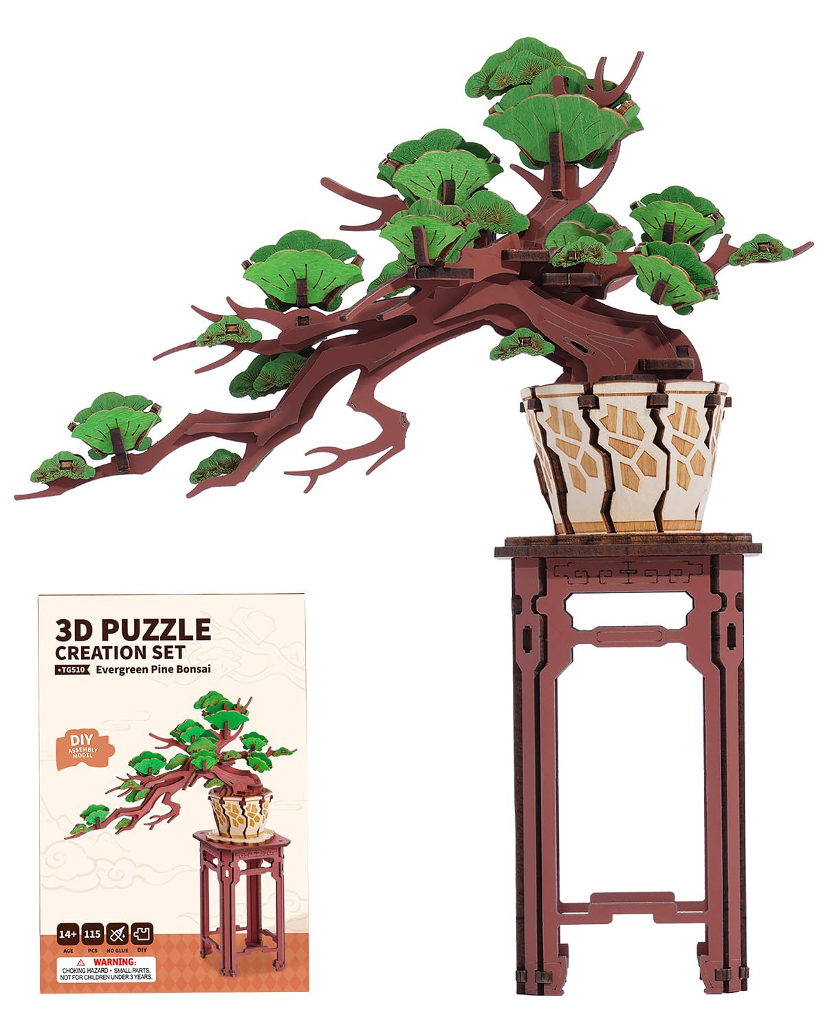 Wowood 3D Wooden Puzzle for Adults-Evergreen Pine Bonsai, DIY Wood Model Kits for Adults, Creative Craft Kits for Adults, Unique Gift and Home Decor for Nature Lovers (115PCS) Wowood