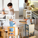 WOOD CITY Toddler Standing Tower, 3 Adjustable Heights Kids Kitchen Step Stool with CPC Certification, Equipped with Removable Safety Anti-Fall Net, Suitable for 18 Months and Up (Natural) WOOD CITY