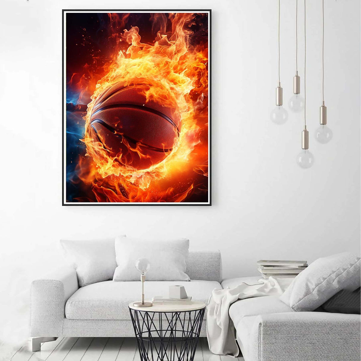 Zariocy 5D Diamond Art Kits for Adults Basketball Fire, DIY Diamond Painting Art Round Full Drill Crystal Diamond Embroidery Paintings Arts Craft for Home Office Wall Decor 12x16 inch Zariocy