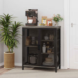 BON AUGURE Small Coffee Bar Cabinet for Liquor, Farmhouse Storage Cabinet with Doors, Wood Sideboard Buffet Cabinets for Home Kitchen, Dining Room, Living Room (Dark Grey Oak) BON AUGURE