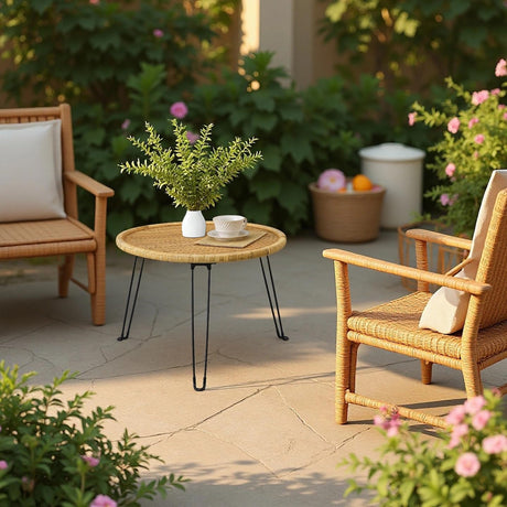 XQXJJZSP Boho Living Room Round Coffee Table 24 X 18 Inch, Handmade Decorative Coastal Wicker Side Tables, Foldable Rattan End Tables Bedroom Balcony Couch XQXJJZSP