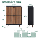 Fluted Shoe Cabinet Storage for Entryway,Slim Shoe Cabinet with 2 Flip Drawers, Narrow Shoes Rack Organizer (Walnut with Black, 2 Drawers) FurSch