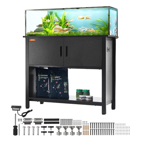 VEVOR Aquarium Stand, 40 Gallon Fish Tank Stand, 36.6 x 18.9 x 31.5 in Steel and MDF Turtle Tank Stand, 335 lbs Load Capacity, Reptile Tank Stand with Storage Cabinet and Embedded Power Panel, Black VEVOR