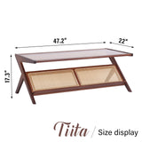 Tiita Rattan Coffee Table, Bamboo Accent Bedside Tables, Glass Nightstand Side Table, Boho Wooden End Table with Storage for Living Room,Living Room, Dining Room, Tea, Home Décor Tiita