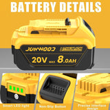 JUNWOOD 4Pack 8.0Ah Replacement for Dewalt 20V Battery Lithium Max XR Cordless Tools DCB180 DCB205 DCB206 DCB206-2 DCB200 DCB204 DCB204BT-2 DCB203 DCB201 DCB207 JUNWOOD