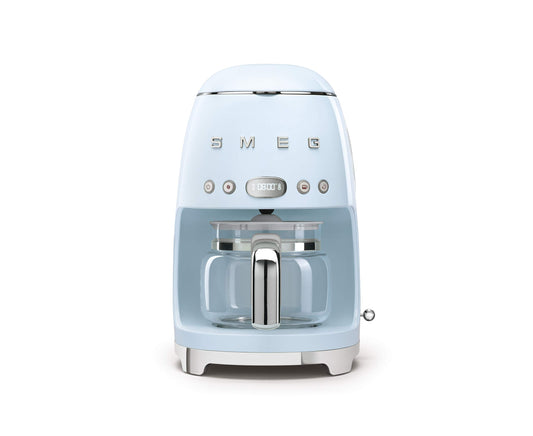 Smeg 50's Retro Style Aesthetic Drip Coffee Machine with 10 Cup Glass Carafe, Auto Start Feature, Keep Warm Plate, and Two Coffee Strength Settings (Pastel Blue)