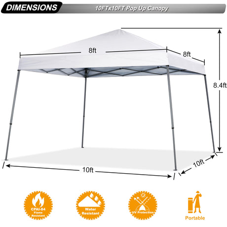 ABCCANOPY Stable Pop up Outdoor Canopy Tent 10 x 10 ft Base / 8 x 8 ft Top, White ABCCANOPY