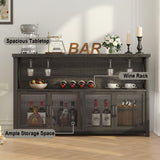 LVB Industrial Dark Gray Oak Wine Bar Cabinet with Storage Rack and Glass Holders LVB