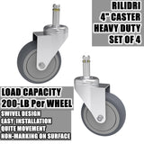 RILIDRI 4-Inch Swivel Stem Caster, 7/16-Inch Stem Diameter Rubber Wheel, Heavy Duty TPR Replacement Wheels for Rubbermaid Mop Bucket Cart Grill Casters - 4 Pack RILIDRI