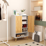 HOMEFORT Shoe Cabinet,15 Pairs Shoe Rack Organizer Cabinet, Shoe Storage Cabinet for Narrow Entryway Closet,6-Tier Modern Shoe Organizer with Double Doors and Adjustable Shelf (White Oak) HOMEFORT