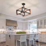 HuisMier 4-Light Farmhouse Ceiling Light Fixtures, Rustic Wood and Metal Semi Flush Mount Ceiling Light Black Industrial Chandelier for Dining Room Hallway Kitchen Entryway Bedroom Living Room HuisMier