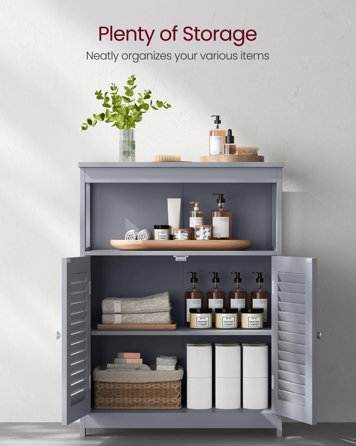 VASAGLE Bathroom Floor Cabinet, Bathroom Storage Cabinet, Freestanding, with Double Shutter Doors and Adjustable Shelf, for Bathroom, Living Room, Entryway, Kitchen, Dove Gray UBBC040G02 VASAGLE