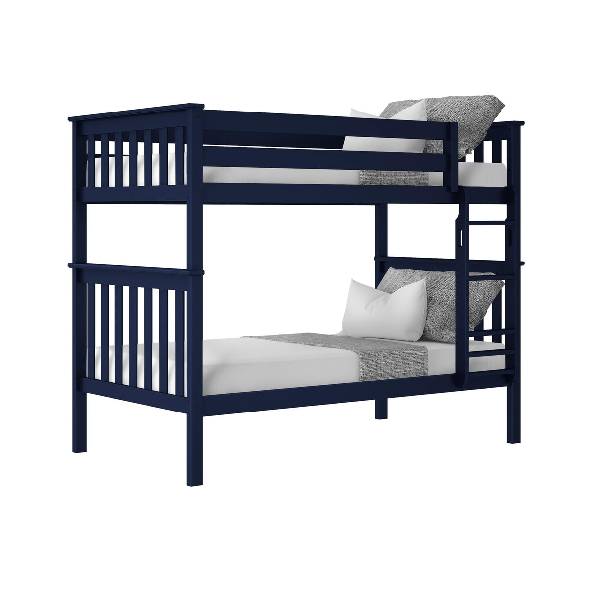 Max & Lily Bunk Bed Twin over Twin, Solid Wood Bunk Bed Frame with Ladder for Kids, 14" Safety Guardrails, Easy Assembly, No Box Spring Needed, Blue Max & Lily