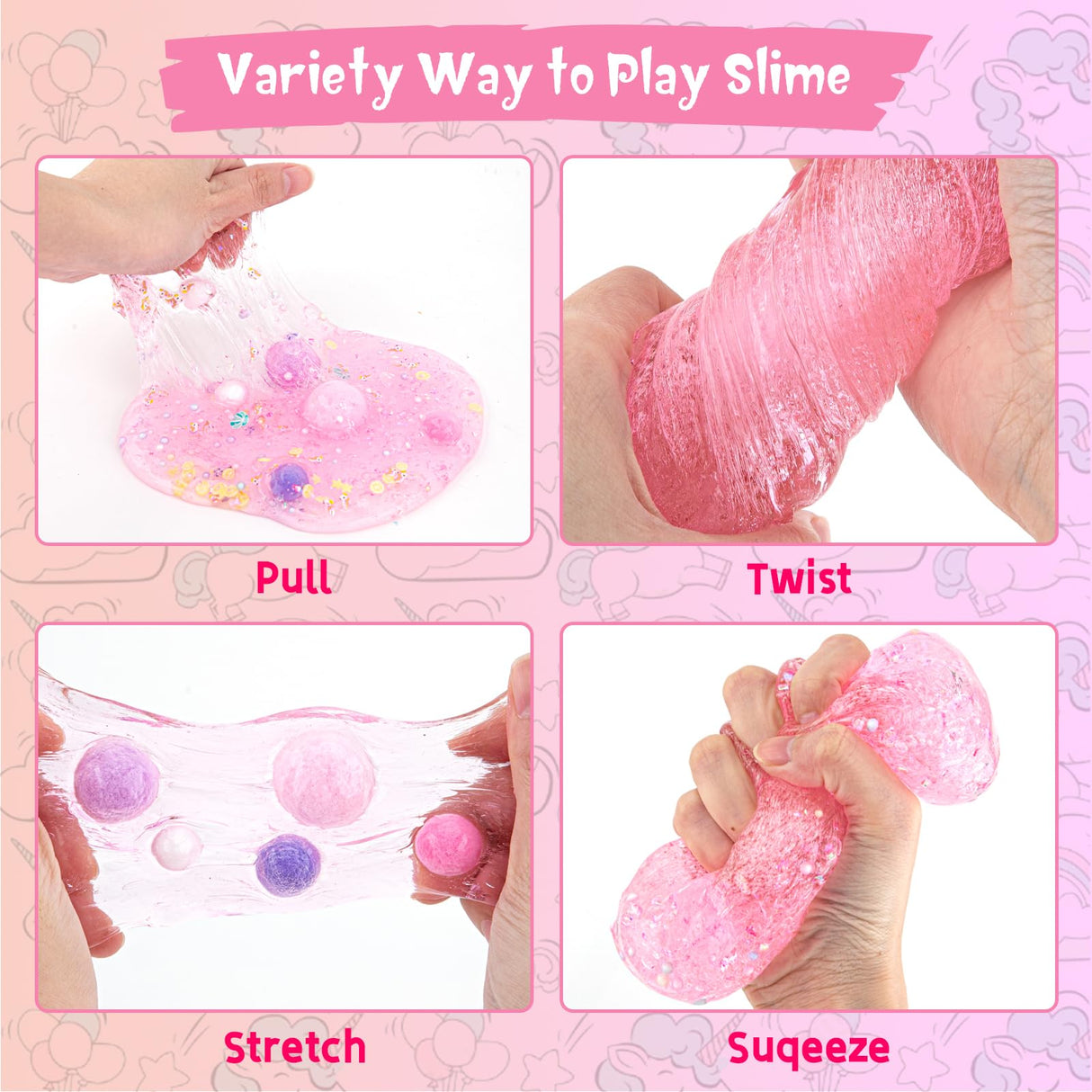 10 FL OZ Unicorn Slime Kit, Pink Clear Slime Bucket, Slimes Party Favors for Kids, Glimmer Crunchy Slimes Includes 9 Packs of Add-ins, Sensory Experience DIY Toys for Girls and Boys Ages 8-12 Okaybee