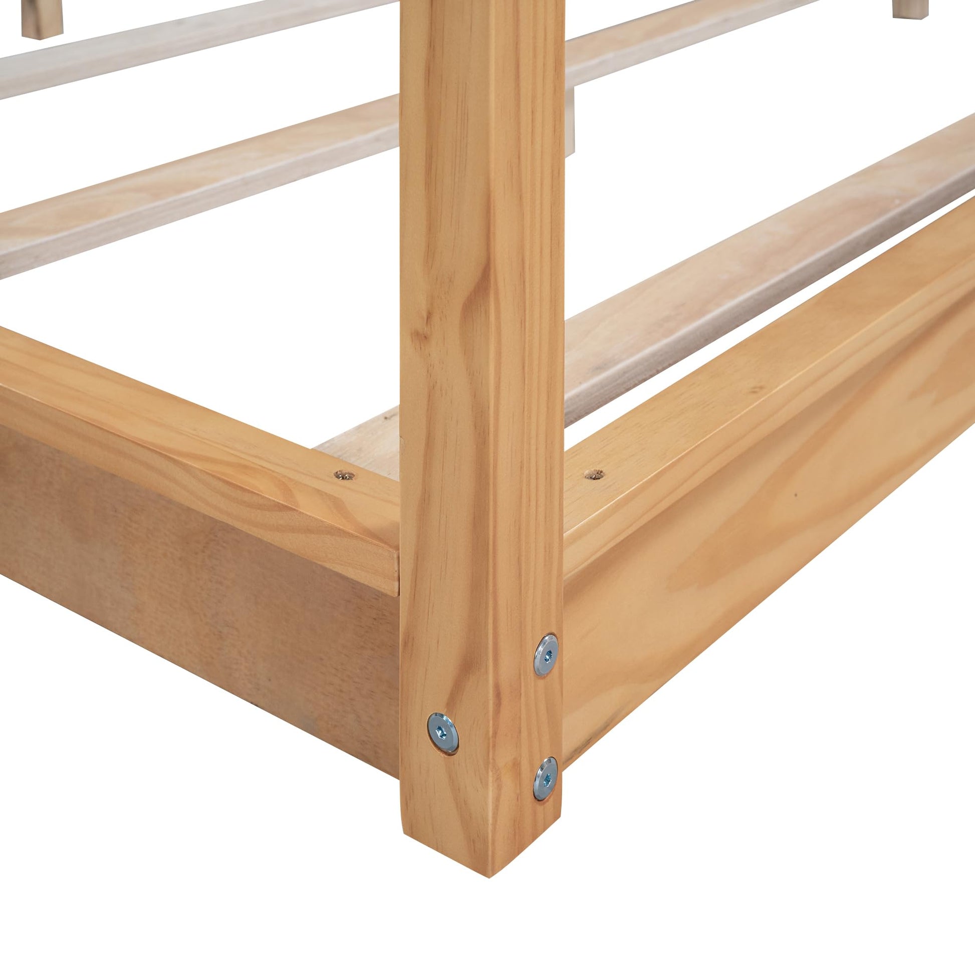 Stylish King Size Canopy Bed Frame in Natural Wood Finish with Slat Support - WoodArtSupply