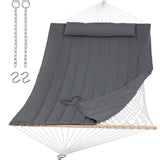 SUNCREAT Hammocks 2 Person Hammock with Hardwood Spreader Bar, Double Rope Hammock with Polyester Pad, Dark Gray SUNCREAT