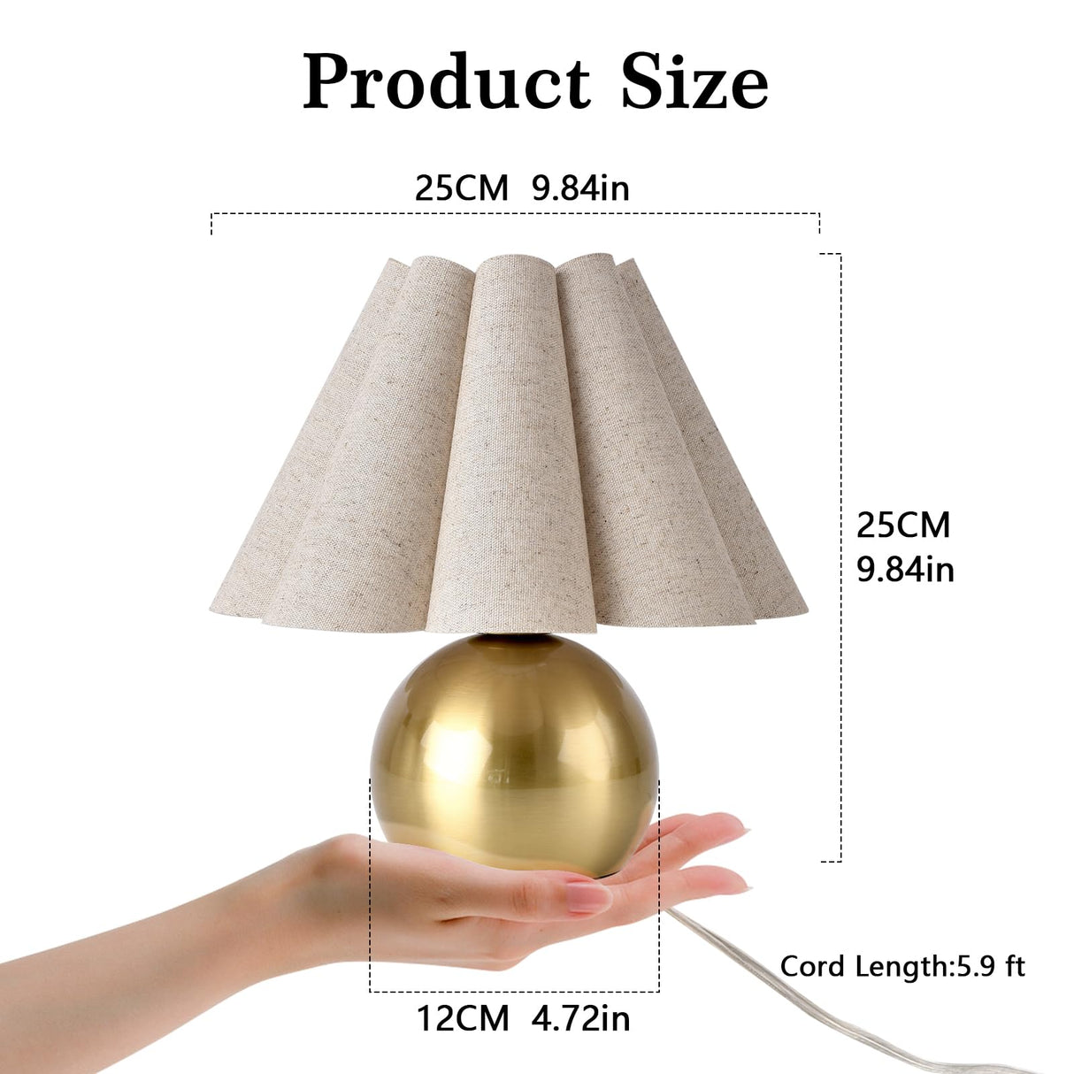 Ziqqeelam Gold Small Bedside Table Lamp for Bedroom, Brass Gold Bedroom Lamps for Nightstand, Cute Mini Table Lamps for Small Spaces with Scalloped Shade for Bedroom, Living Room, Kids Dorm Ziqqeelam