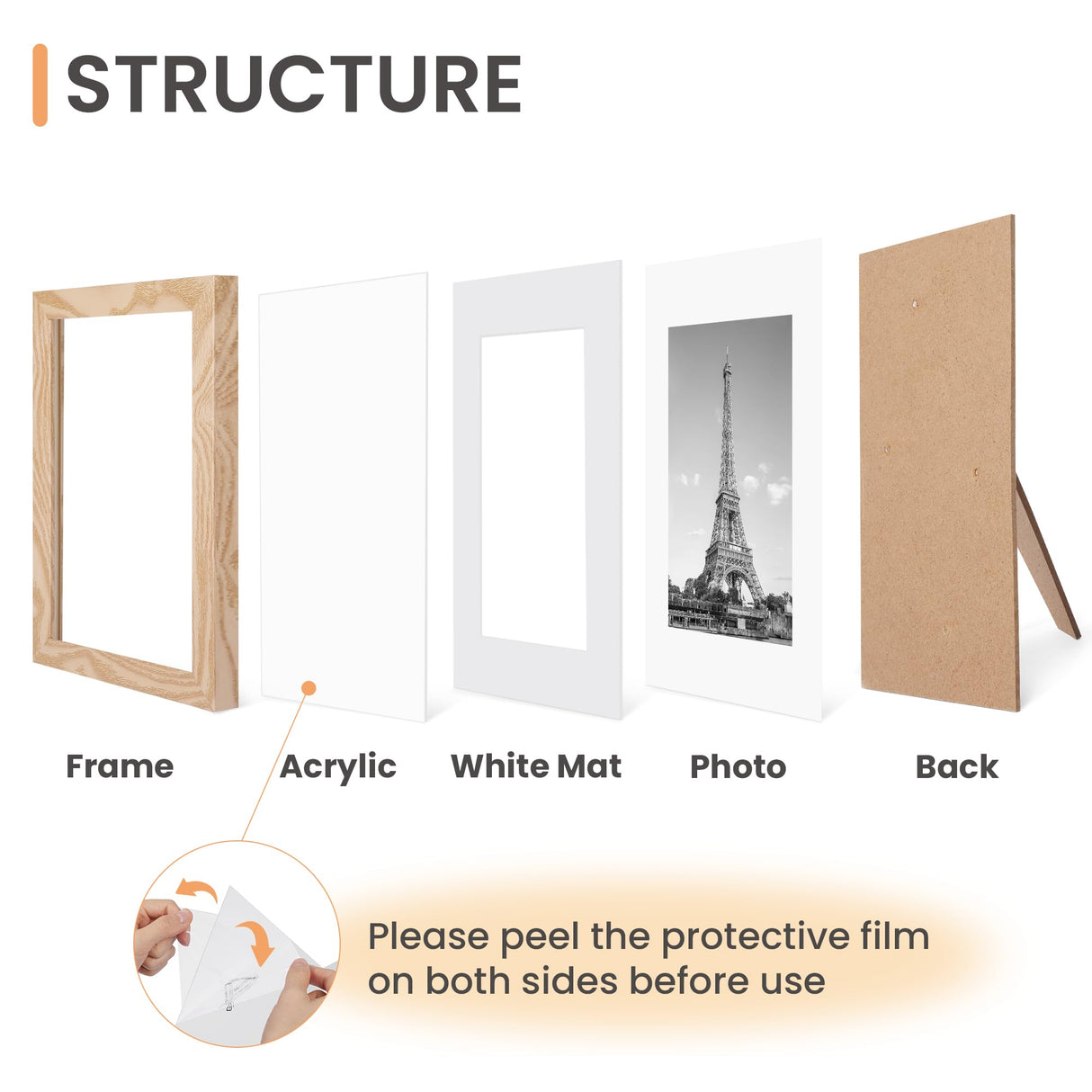 upsimples 5x7 Picture Frame Set of 10, Display Pictures 4x6 with Mat or 5x7 Without, Multi Photo Frames Collage for Wall or Tabletop Display, Natural upsimples