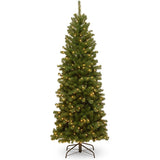 National Tree Company Pre-Lit Artificial Slim Christmas Tree, Green, North Valley Spruce, White Lights, Includes Stand, 6 Feet National Tree Company
