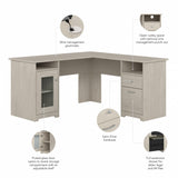 Bush Furniture Cabot 60W L Shaped Computer Desk with Storage in Linen White Oak Bush Business Furniture
