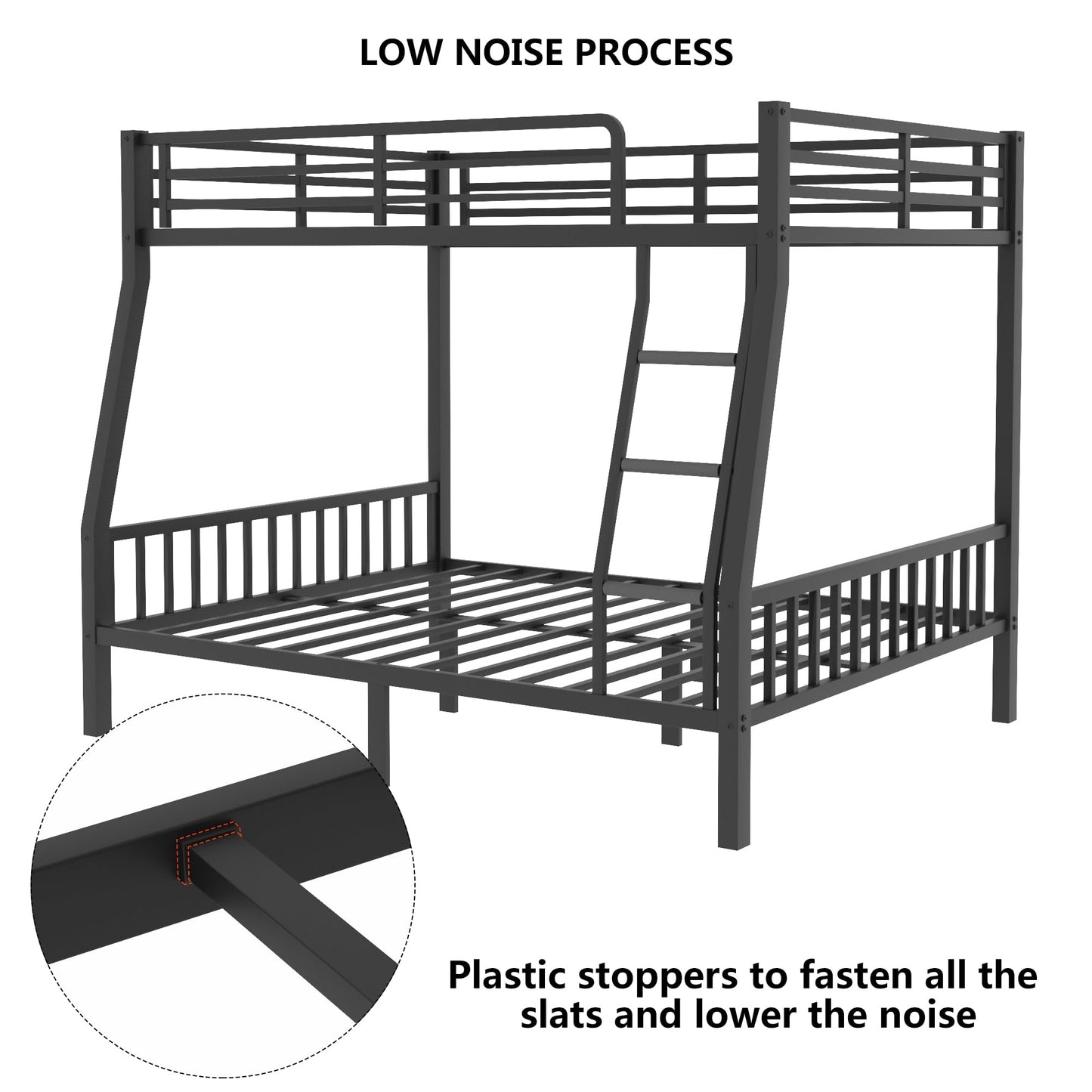 mikibama Full XL Over Queen Bunk,Metal Heavy Duty Bunk Beds for Adults,Queen Bunk Bed with Inclined Ladder,Industrial Bunkbeds for Kids,Adult,Small Spaces,Space Saving. (Black, Full XL Over Queen)