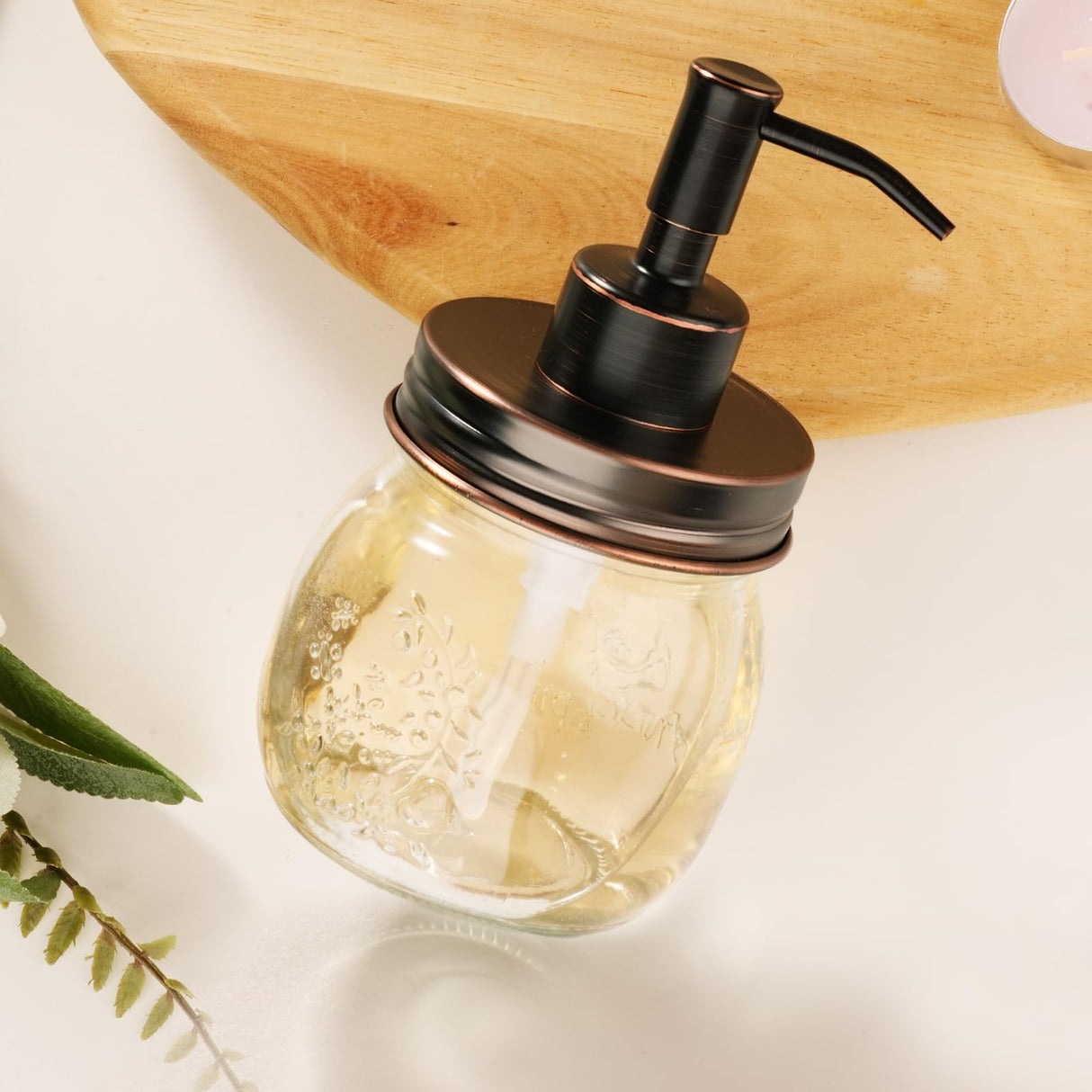 Amolliar 10 OZ Mason Jar Liquid Soap Dispenser, Stainless Steel Pump & Lid, Cute Farmhouse Decor for Kitchen, Bathroom, Refillable Hand Soap Dispenser, Lotion Soap Dispenser, Dish Soap, ORB 1 Pack Amolliar