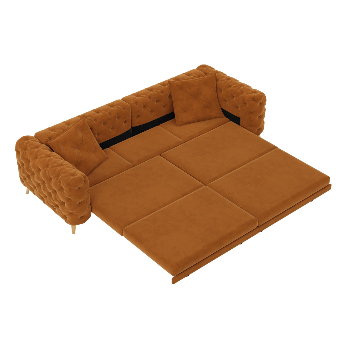 Tabaray 97.7'' Pull Out Sofa Bed King, Chesterfield Velvet Sleeper Sofa, Convertible L-Shaped Futon Couch, Tufted Back, Ottoman, Deep Seat Loveseat Couches for Living Room, Apartment, Orange Tabaray